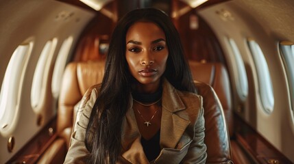 black businesswoman on private jet