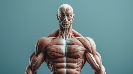  Image of well-developed upper body muscles of the human body