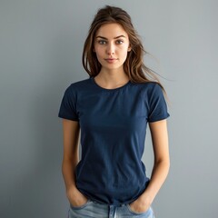 Obraz premium Indigo t-shirt with a round neckline, solid color, white background