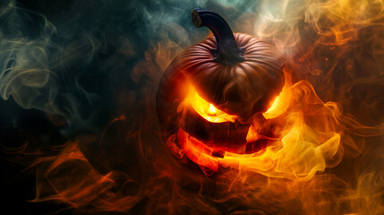 Fototapeta premium Halloween background. Pumpkin Zhdek in the night forest