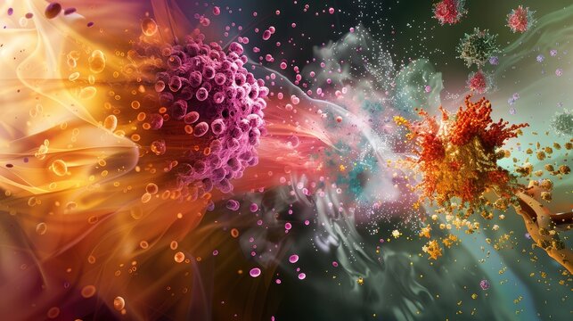 realistic cytoplasmic maturation and nuclear changes that generate, in sequence, basophilic, polychromatophilic and orthochromatic erythroblasts photo stylised, colorful