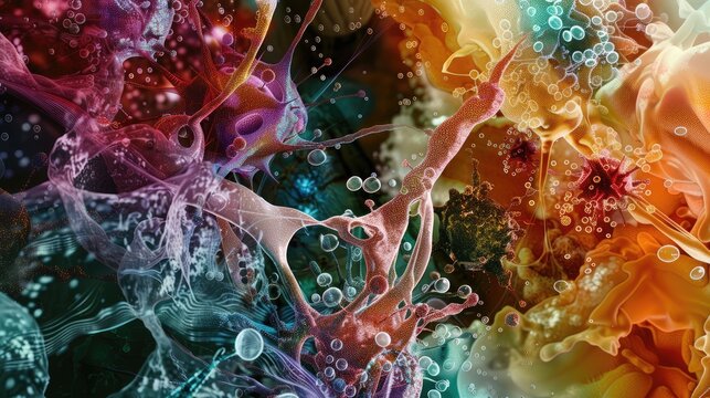 realistic cytoplasmic maturation and nuclear changes that generate, in sequence, basophilic, polychromatophilic and orthochromatic erythroblasts photo stylised, colorful