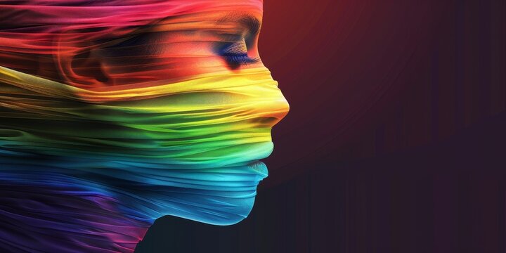 Vibrant Rainbow-Colored Face Mask with Negative Space for Creative Concepts and Design Elements - Powered by Adobe