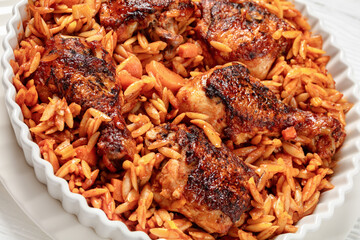 baked greek chicken orzo stew in tomato sauce