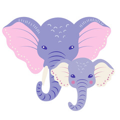 Heads of mom and baby elephants,  vector cartoon illustration