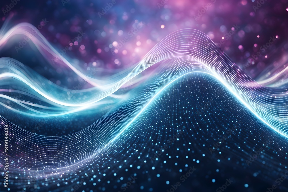 Poster curve representing technology and data wave form background, with glowing edges surrounded