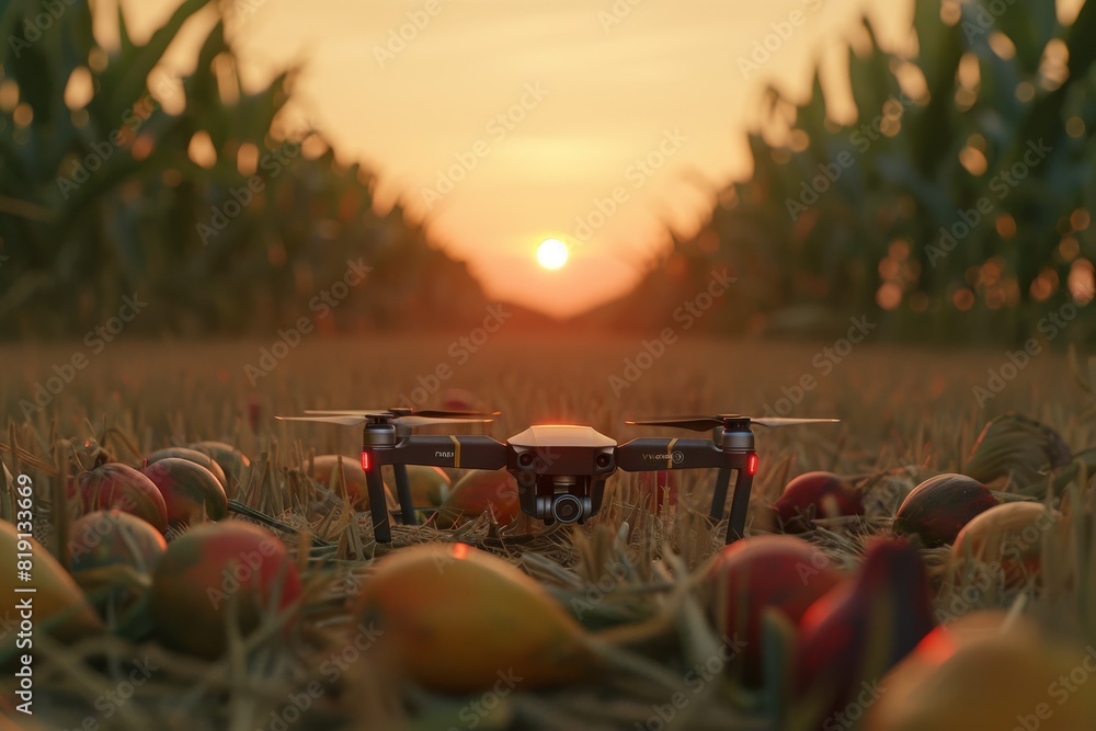 Poster high-tech remote sensing with bluetooth drone technology enhances modern farming, integrating connec