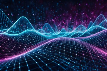 Curve representing technology and data wave form background, with glowing edges surrounded