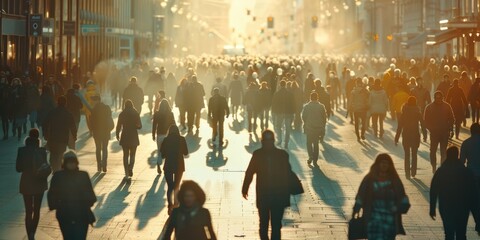 Crowded city street with people walking in the sunlight AIG51A.