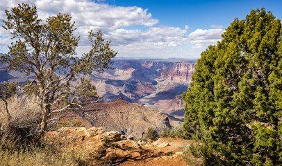 Dramatic view of the Grand Canyon from Navajo Point on Desert view drive on the South Rim, Arizona, USA on 28 April 2024