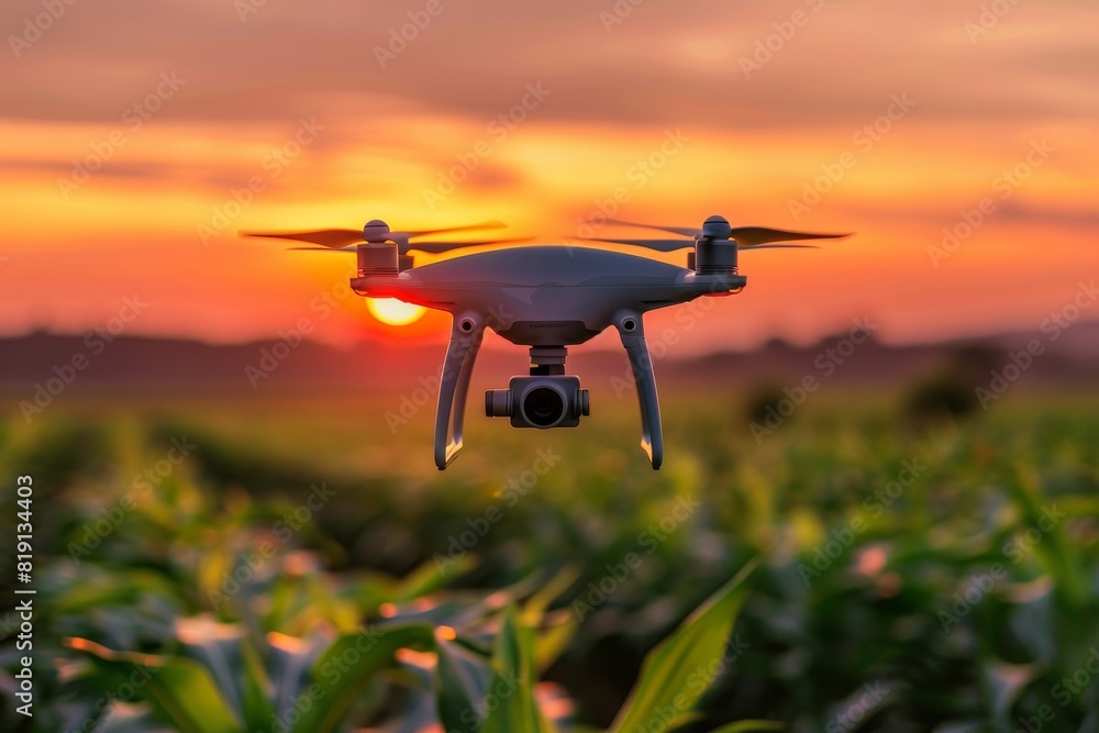 Poster modern farming with 5g bluetooth drone technology integrates organized soil analysis and vegetation 
