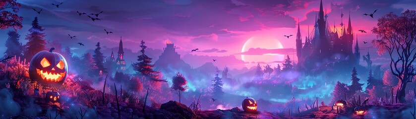 Festive Halloween invitation, purple and colourful printed design, ample copy space, spooky elements 8K , high-resolution, ultra HD,up32K HD