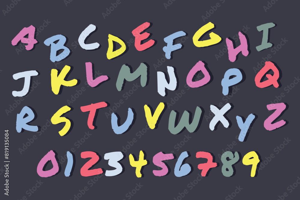 Fototapete alphabet font template letters and numbers line design vector illustration
