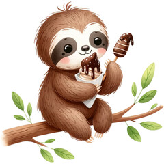 Obraz premium Cute Sloth Chocolate Clipart,Chocolate Lover,World Chocolate Day Clipart,Dessert Clipart,Watercolor Sloth Clipart