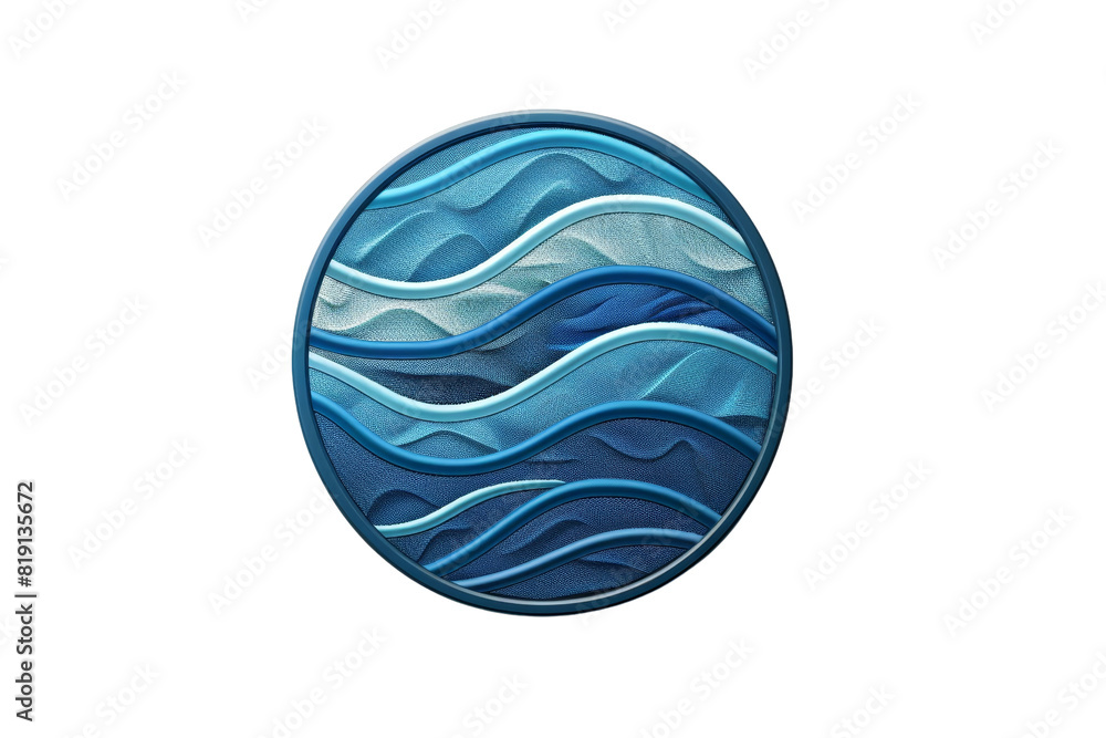 Poster abstract blue circular waves design representing fluidity, flowing movement, and oceanic elements wi