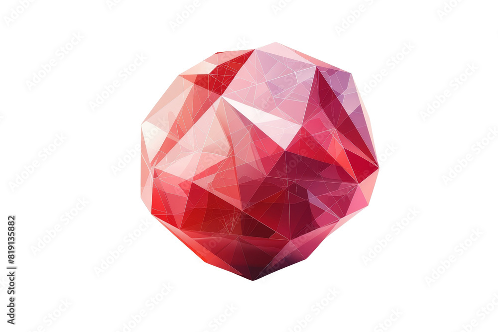 Poster abstract low poly 3d geometric shape with red and pink gradients, isolated on a transparent backgrou
