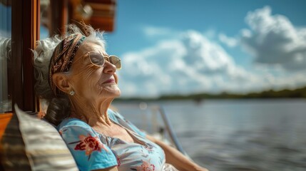 Fototapeta premium Old woman resting by the sea