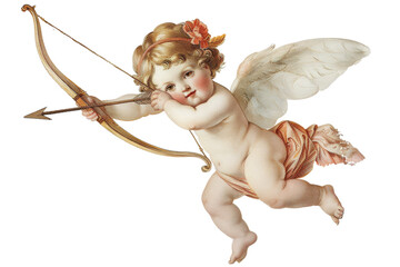 Fototapeta premium Charming vintage cupid illustration with a bow and arrow, perfect for Valentine's Day and romantic-themed designs.