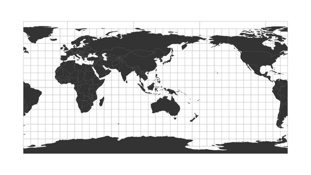 World map in equirectangular (plate carree) projection. Animated loopable video.
