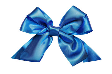 Elegant blue satin bow with a smooth texture, perfect for gift wrapping, decorations, or crafting projects.