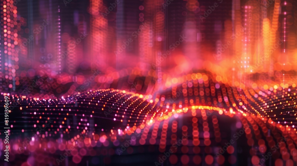 Poster a colorful, abstract image of a wave with many dots