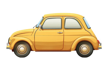 Illustration of a small yellow vintage car with rounded edges and a cute, compact design, perfect for nostalgic and retro-themed projects.