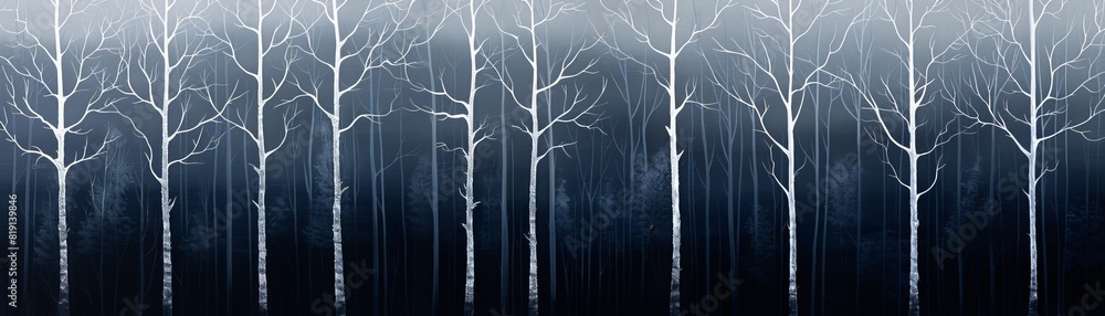 Poster a painting of a forest with trees in the foreground and background