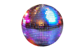Shiny disco ball reflecting colorful lights, perfect for party themes, dance events, or music venue decoration.