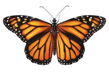 Fototapeta premium Stunning close-up of a vibrant orange monarch butterfly with detailed black and white wing patterns. Perfect for nature and wildlife enthusiasts.