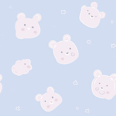 Naklejka premium Cute pastel bear head pattern on light blue background, perfect for nursery wallpaper, baby products, and children's room decor.