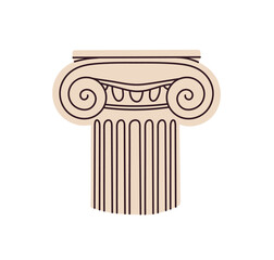 Ancient column, architectural detail made of white marble or gypsum, greek antique architecture element, sculpture, ornament, roman pillars vintage construction on background flat vector illustration.