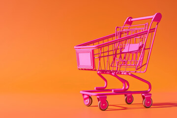 Vibrant Pink Shopping Cart on Orange Background
