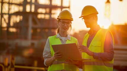 Engineers Consulting on Construction Site