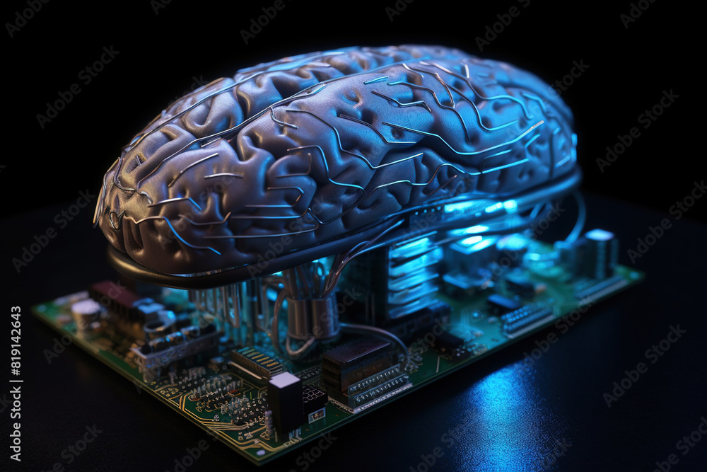 Aufkleber Artificial intelligence science concept with technological AI brain on the circuit board.