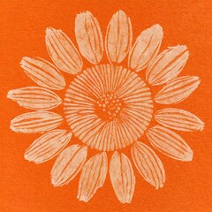 Orange Abstract Flower Nature Themed Sunprint Cyanotype