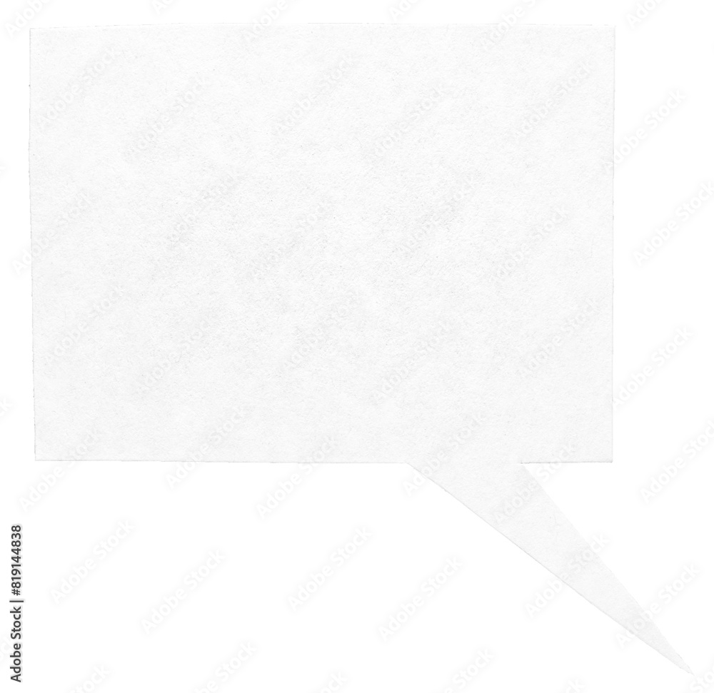 Poster white blank cut out paper speech bubble of rectangular shape with copy space for text, transparent p