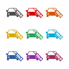 Naklejka premium Sold car icon isolated on white background. Set icons colorful