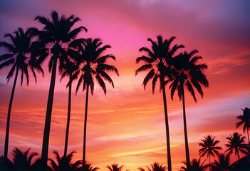 palm trees in the sunset with a colorful sky