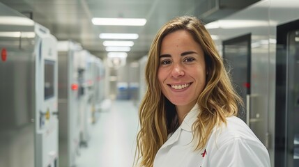 Obraz premium Smiling female orthopedic specialist at dufim x-ray gym offering services with joy and expertise
