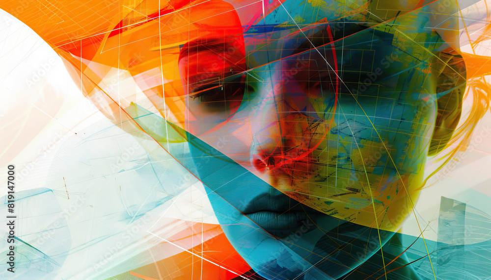 Aufkleber abstract digital artwork with glitch effect - add a futuristic look with this abstract digital artwo