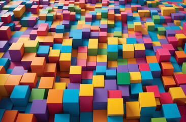 background entirely composed of different sized cubes of different colors that make up a modern 3D design