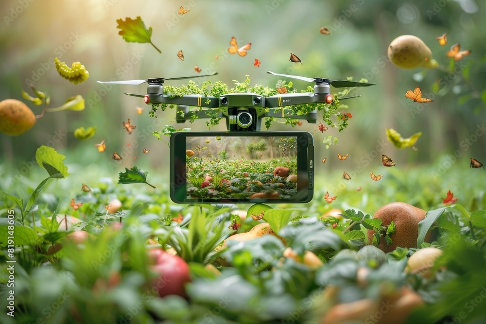 Poster drone robot for farm productivity in vegetable farming using smart robotic sustainable farming techn