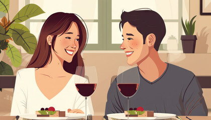 Happy Couple Having a Romantic Dinner at Home - Share a romantic moment with this image of a happy couple having a romantic dinner at home, perfect for illustrating intimacy and love