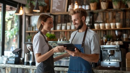 Baristas Sharing Tablet Order