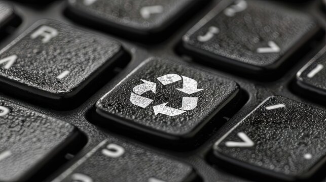 Close view of a recycle bin icon on a computer keyboard, delete icon.