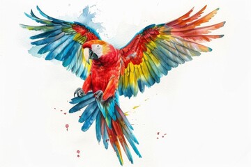 Obraz premium Exotic parrot in tropical hues watercolor painting