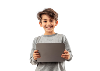Boy with Tablet Smiling at Camera