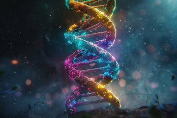 Obraz premium Glowing multicolored genetic code structure concept