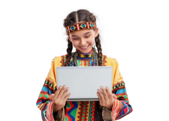 Young Native American Girl Using Tablet