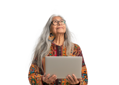 Elderly Native American Woman with Laptop